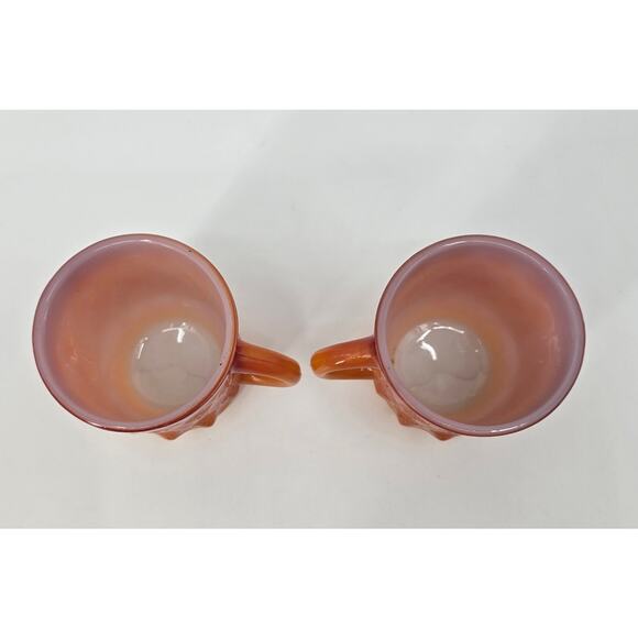 Vintage Fire-King Kimberly Diamond Mugs – Orange/Red Amberina Milk Glass - Picture 3 of 5